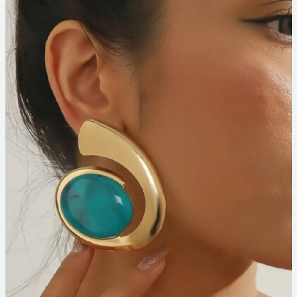 Gold and Turquoise Statement Earrings